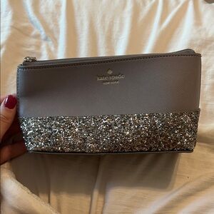 Kate Spade Gray and Silver Glitter Cosmetic Bag